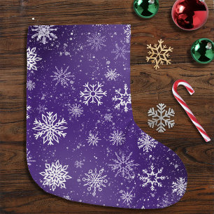 Purple Snowflakes Pattern Magical Winter Holiday Large Christmas Stocking