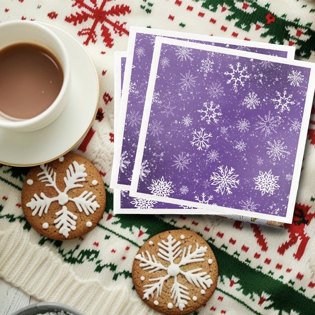 Purple Snowflakes Pattern Magical Winter Holiday Napkin (Creator Uploaded)