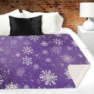 Purple Snowflakes Pattern Magical Winter Holiday Sherpa Blanket