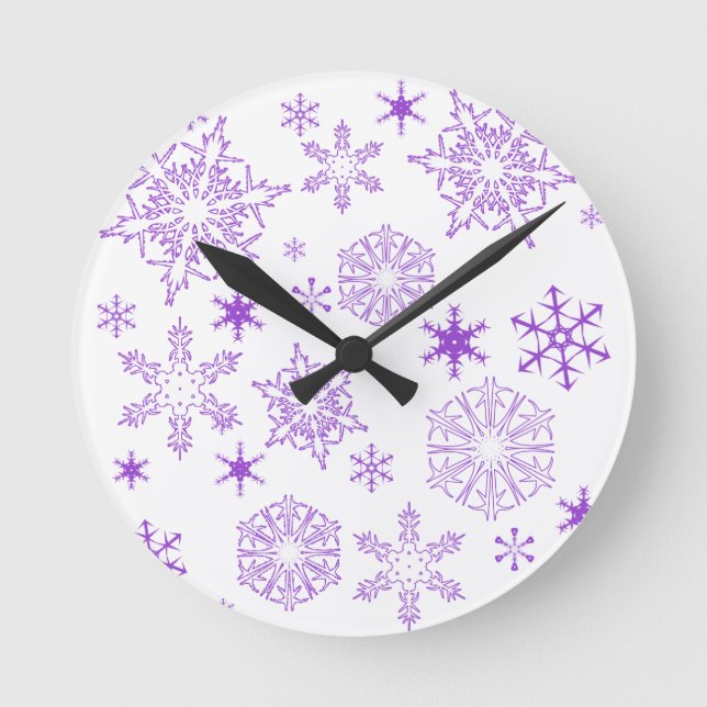 purple snowflakes round clock (Front)