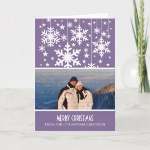 Purple Snowflakes Stars Photo Greeting Card