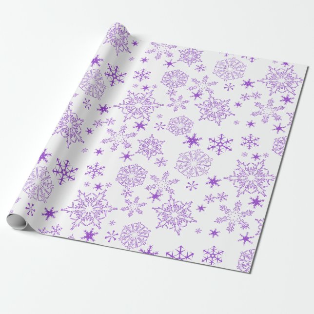 Purple Snowflakes Wrapping Paper (Unrolled)