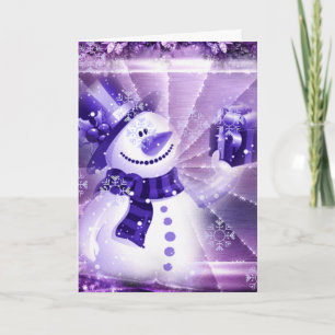Purple Snowman in Winter Scene Holiday Card