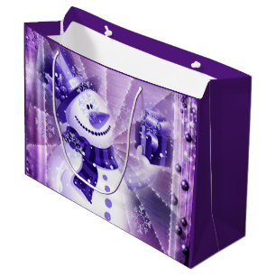 Purple Snowman in Winter Scene Large Gift Bag