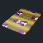 Purple Snowman on Gold Christmas Bath Mat<br><div class="desc">A cute and colourful golden Christmas design featuring cute snowmen on gold,  dressed in purple velvet top hats and vests,  surrounded by gold stars to give your Christmas gift giving or Christmas home decor a whimsical and stylish touch this holiday season.</div>
