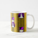 Purple Snowman on Gold Christmas Coffee Mug<br><div class="desc">A cute and colourful golden Christmas design featuring cute snowmen on gold,  dressed in purple velvet top hats and vests,  surrounded by gold stars to give your Christmas gift giving or Christmas home decor a whimsical and stylish touch this holiday season.</div>