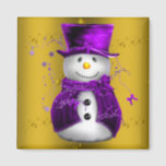 Purple Snowman on Gold Christmas Magnet<br><div class="desc">A cute and colorful golden Christmas design featuring cute snowmen on gold,  dressed in purple velvet top hats and vests,  surrounded by gold stars to give your Christmas gift giving or Christmas home decor a whimsical and stylish touch this holiday season.</div>