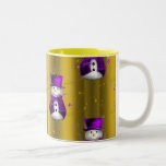 Purple Snowman on Gold Christmas Two-Tone Coffee Mug<br><div class="desc">A cute and colourful golden Christmas design featuring cute snowmen on gold,  dressed in purple velvet top hats and vests,  surrounded by gold stars to give your Christmas gift giving or Christmas home decor a whimsical and stylish touch this holiday season.</div>