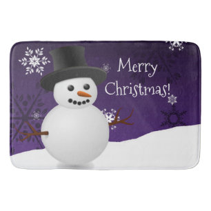 Purple Snowman Winter Scene Christmas Bath Mat