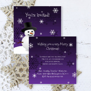 Purple Snowman Winter Scene Christmas Party Invitation