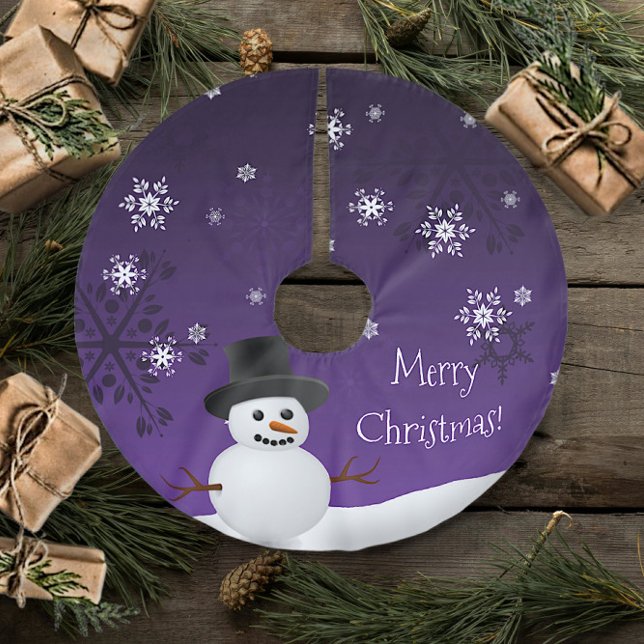 Purple Snowman Winter Scene Christmas Tree Skirt (Purple Snowman Winter Scene Christmas Tree Skirt)