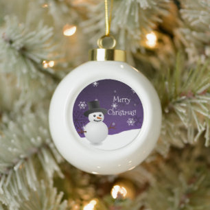 Purple Snowman Winter Scene Framed Ornament