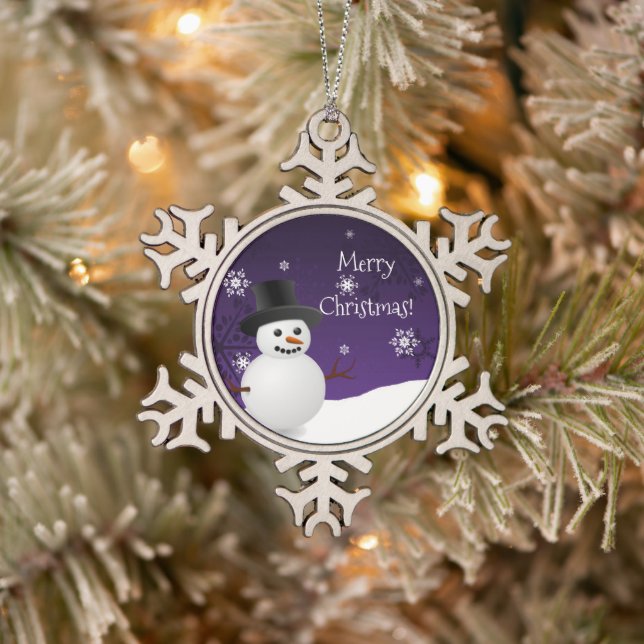 Purple Snowman Winter Scene Snowflake Ornament (Tree)