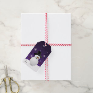 Purple Snowman Winter Scenery Christmas Gift Tag
