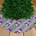 Purple Snowmen on Dark Silver Brushed Polyester Tree Skirt<br><div class="desc">A cute and whimsical purple and silver Christmas tree skirt, featuring a pattern of sweet little snowmen dressed in purple velvet top hats and matching vests. In the background is a dark silver/grey gradient background to give it a metallic look. There are also silver sparkles and glitter (note, as part...</div>