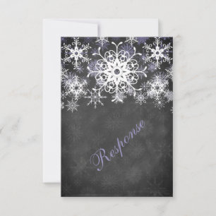 Purple Snowy Chalkboard Style Wedding RSVP Card
