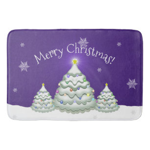 Purple Snowy Christmas Tree Bath Mat