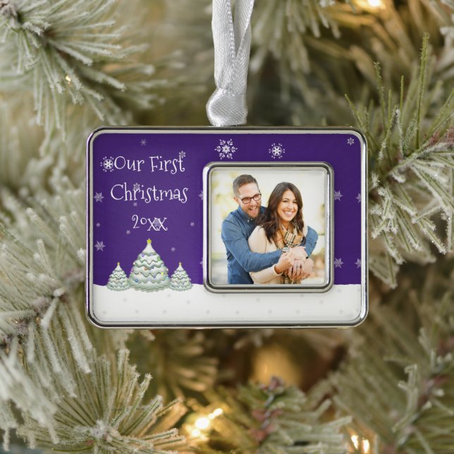 Purple Snowy Christmas Tree Framed Ornament (Tree)
