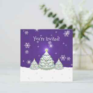 Purple Snowy Christmas Tree Invitation