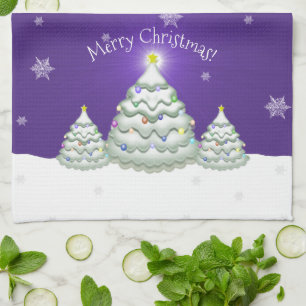 Purple Snowy Christmas Tree Kitchen Towel