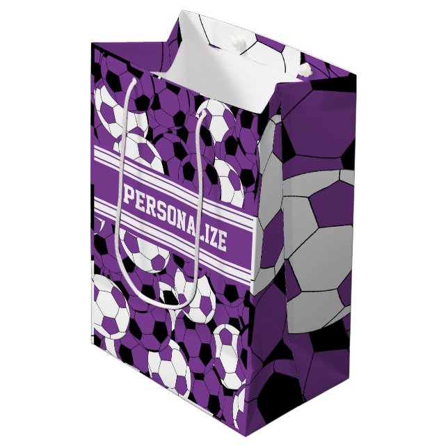 Purple Soccer Ball Collage Medium Gift Bag (Front Angled)