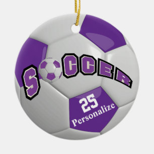 Purple Soccer Ball Personalize Ceramic Tree Decoration