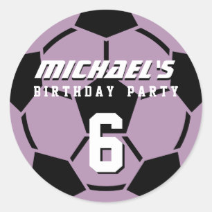 Purple Soccer Ball Sports Birthday Party Stickers