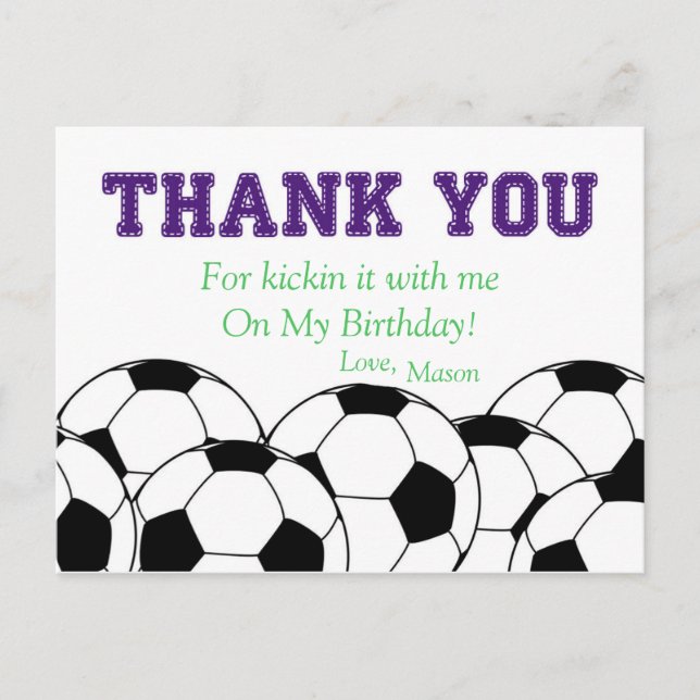 Purple Soccer Ball Thank You Postcard (Front)