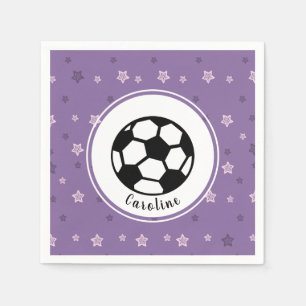 Purple Soccer Party Pink Star Sports Personalised Napkin
