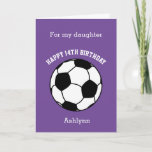 Purple Soccer Sport 14th Birthday Card<br><div class="desc">A purple personalised soccer 14th birthday card for her. You will be able to easily personalise the front of this soccer sport birthday card with their name. The inside card message and the back of the card can also be edited. This personalised soccer 14th birthday card would make a great...</div>