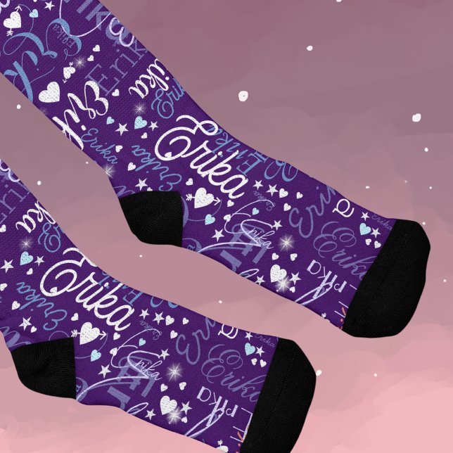 Purple Socks with Hearts & Stars  (Creator Uploaded)