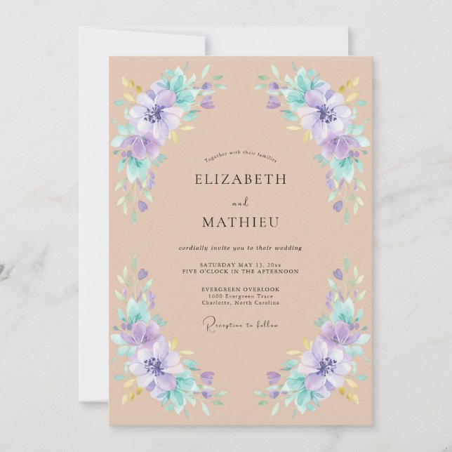 Purple Soft Blossom Spring Wedding Invitation (Front)