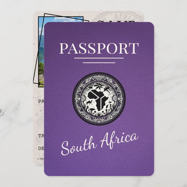 Purple South Africa Passport Save The Date (Front/Back)