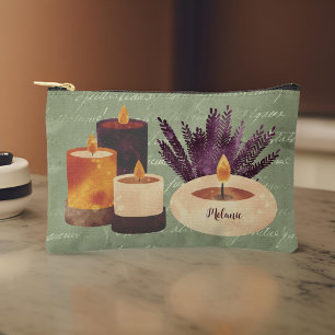 Purple Spa Candles and Lavender Olive Monogram Accessory Pouch