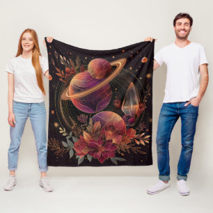 Purple Space Fantasy Crystal Ring Planet Fleece Blanket