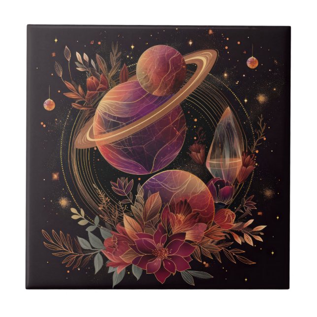 Purple Space Fantasy Crystal Ring Planet Tile (Front)
