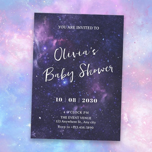 Purple space galaxy baby shower invitation (Creator Uploaded)