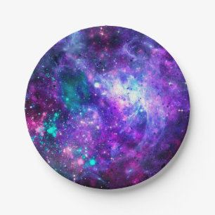Purple Space Galaxy Cosmic Spacey Teal Pink Sky Paper Plate
