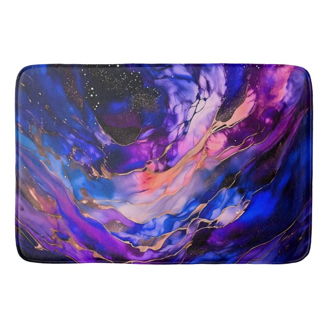 Purple Space Nebula in Alcohol Ink Bath Mat (Front)
