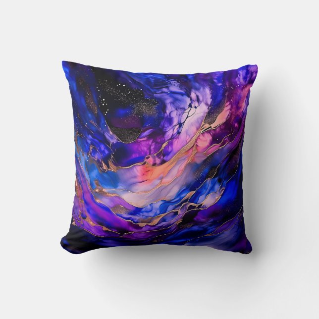 Purple Space Nebula in Alcohol Ink Cushion (Front)