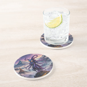 Purple Space Octopus Sandstone Coaster