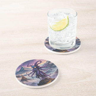 Purple Space Octopus Sandstone Coaster