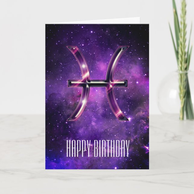 Purple Space Pisces Birthday Card (Front)