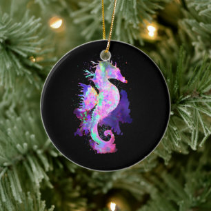 Purple Space Seahorse Ceramic Tree Decoration