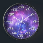 Purple Space Square Root Clock - Math Clock<br><div class="desc">square root clock, fun math wall clock, mathematics student classroom time, maths teacher class hours, number geek nerd humour, squareroot calculation school lesson, calculating calculations sums,  numbers, elementary primary secondary school, high school college university</div>