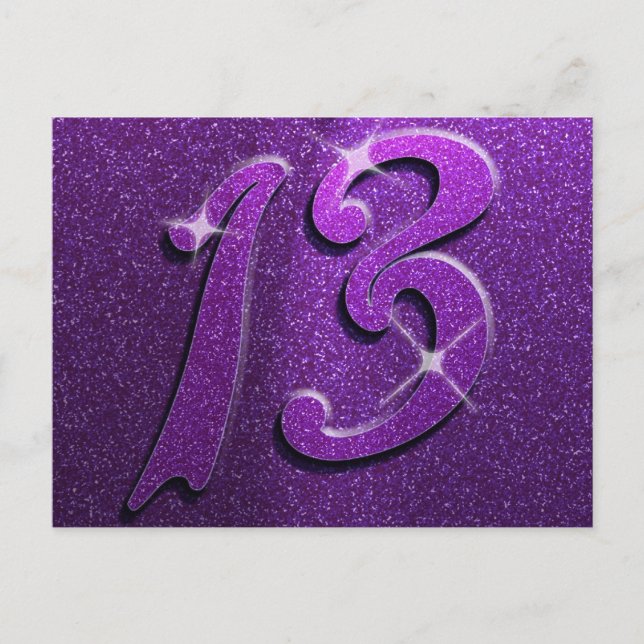 Purple Sparkle 13th Birthday Greeting Postcard (Front)