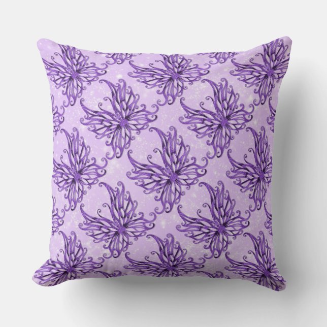 Purple Sparkle Fairy Wings Throw Pillow (Front)