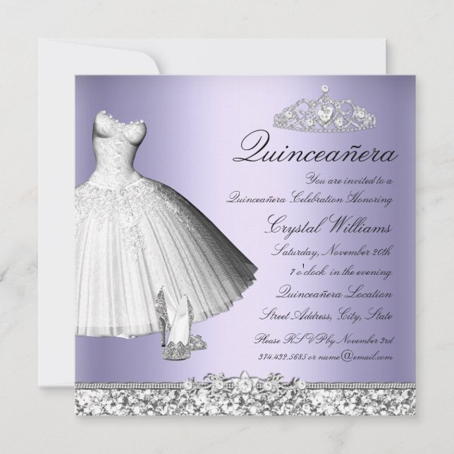 Purple Sparkle Glitter Dress & Heels Quinceanera Invitation (Front)