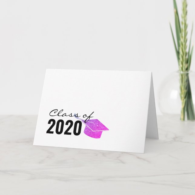 Purple Sparkle Glitter Graduation Class of 2020 Card (Front)