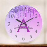 Purple Sparkle Glitter Monogram Name & Initial<br><div class="desc">Purple  Ombre Dripping Sparkle Glitter Monogram Name and Initial Serving Wall Clock. The Wall Clock makes the perfect gift for someone who loves purple sparkle glitter.</div>